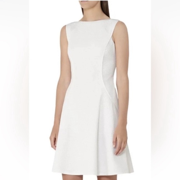 Reiss Off White Textured Fit & Flare Dress, Women's Size 4, Perfect for Work - Picture 1 of 7